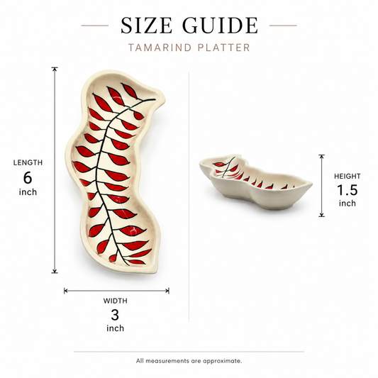Red Leaf Tamarind Shaped Ceramic Serving Platter | Hand-Painted Snack & Appetizer Dish