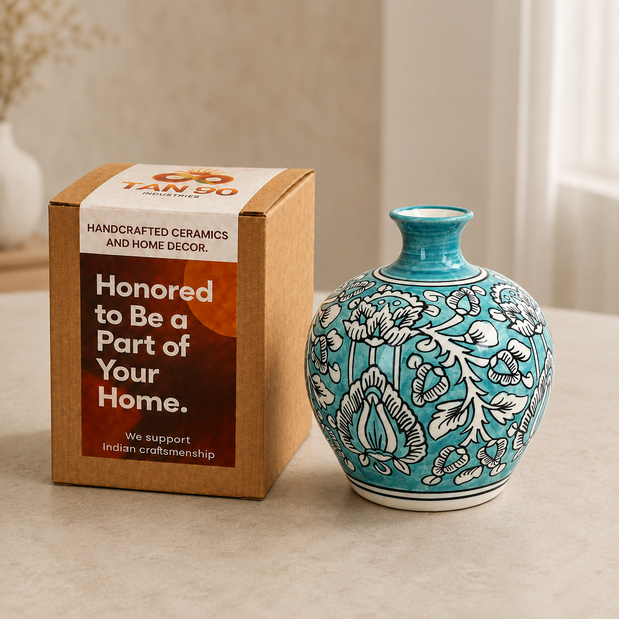 Aqua Bloom Teal Ceramic Flower Vase for Home Decor