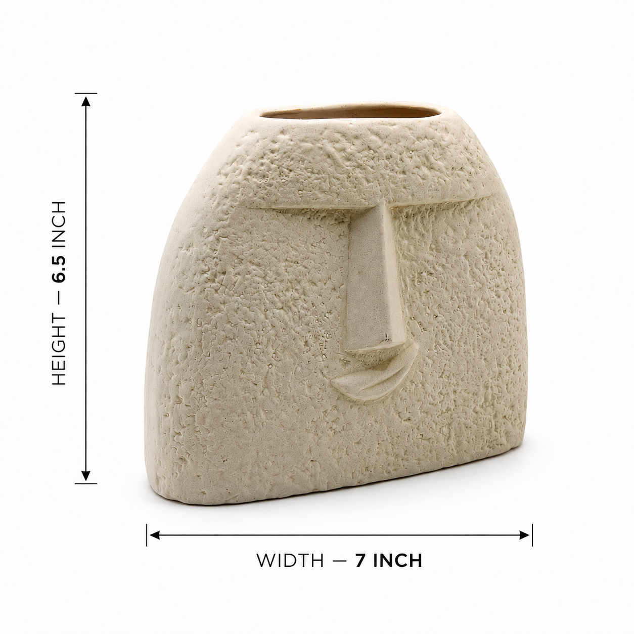 Tall Abstract Face Ceramic Vase – Textured Beige Modern Home Décor Vase | 6.5 Inch