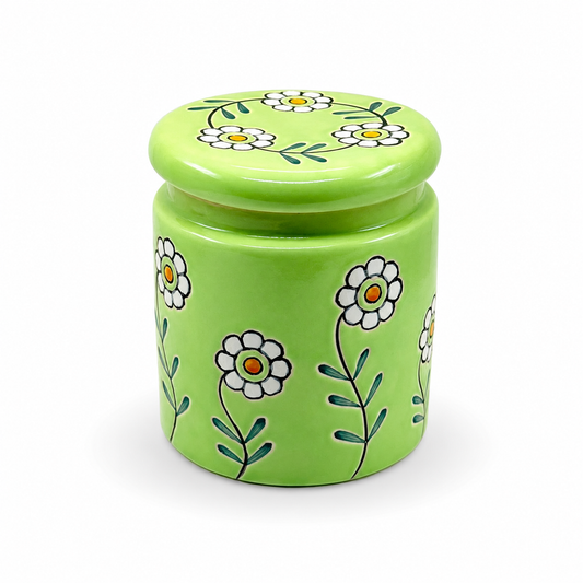 Green Floral Ceramic Storage Jar with Lid | Decorative Kitchen Container for Tea, Coffee, Sugar & Dry Snacks