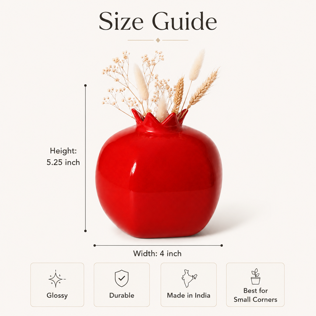Glossy Red Pomegranate Ceramic Flower Vase | Decorative Tabletop Vase for Home Decor