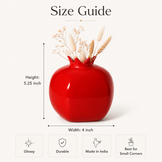 Glossy Red Pomegranate Ceramic Flower Vase | Decorative Tabletop Vase for Home Decor