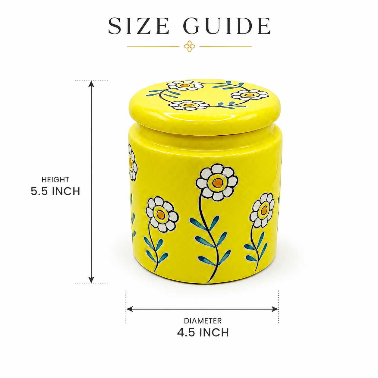 Yellow Floral Ceramic Storage Jar with Lid | Decorative Kitchen Container
