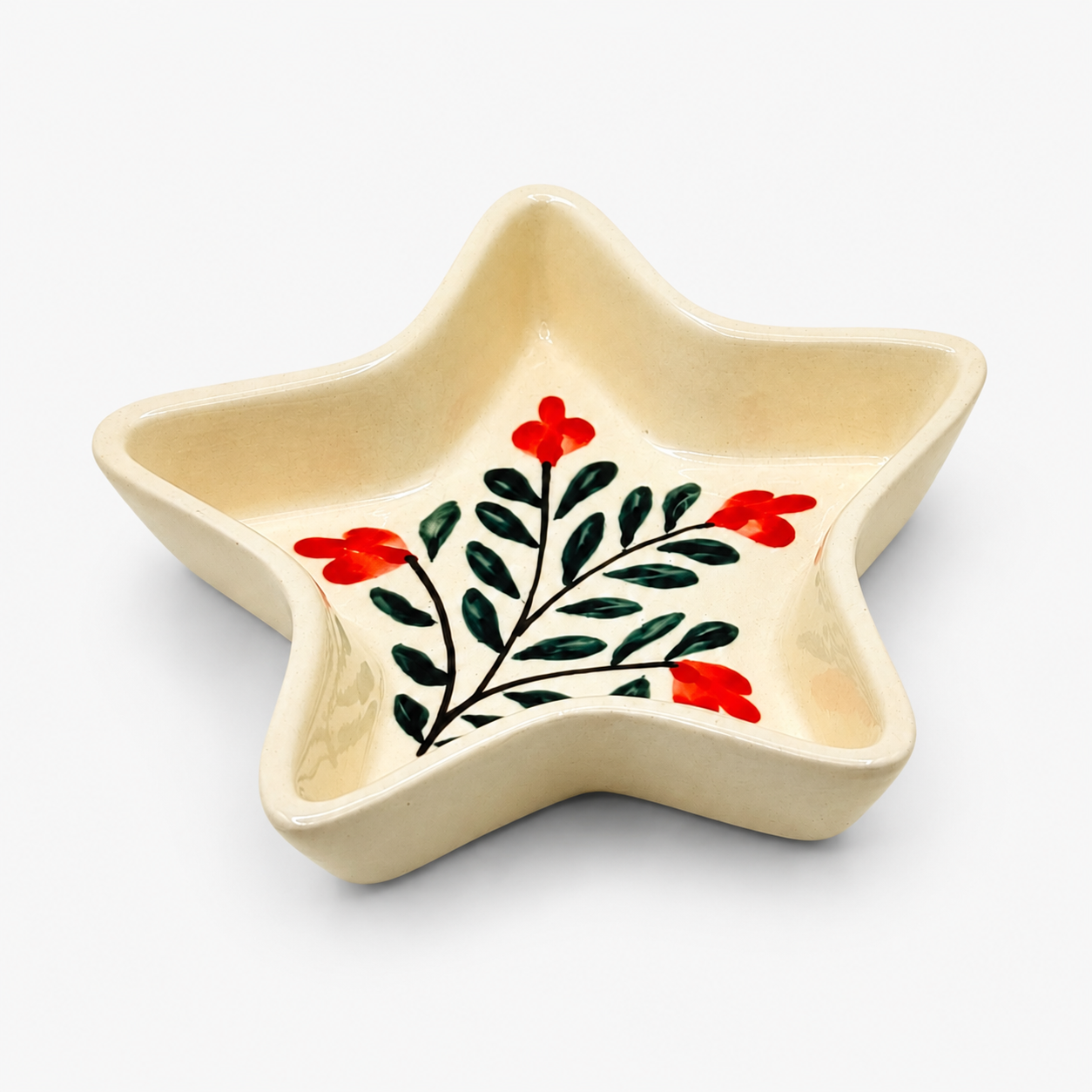 Floral Star Shaped Ceramic Bowl | Red Flower Decorative Snack & Serving Bowl