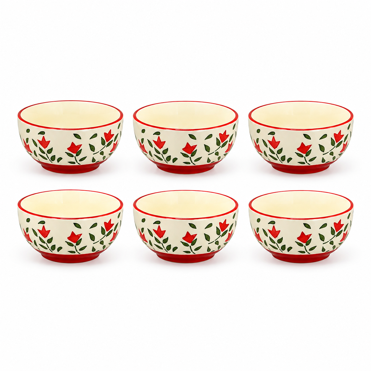 Hand-Painted Floral Ceramic Bowls Set of 6 | 3-Inch Small Serving Bowls for Chutney, Dips, Snacks & Desserts
