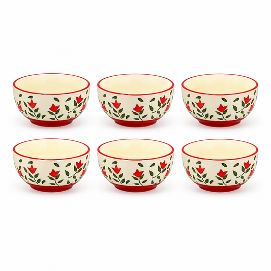 Hand-Painted Floral Ceramic Bowls Set of 6 | 3-Inch Small Serving Bowls for Chutney, Dips, Snacks & Desserts