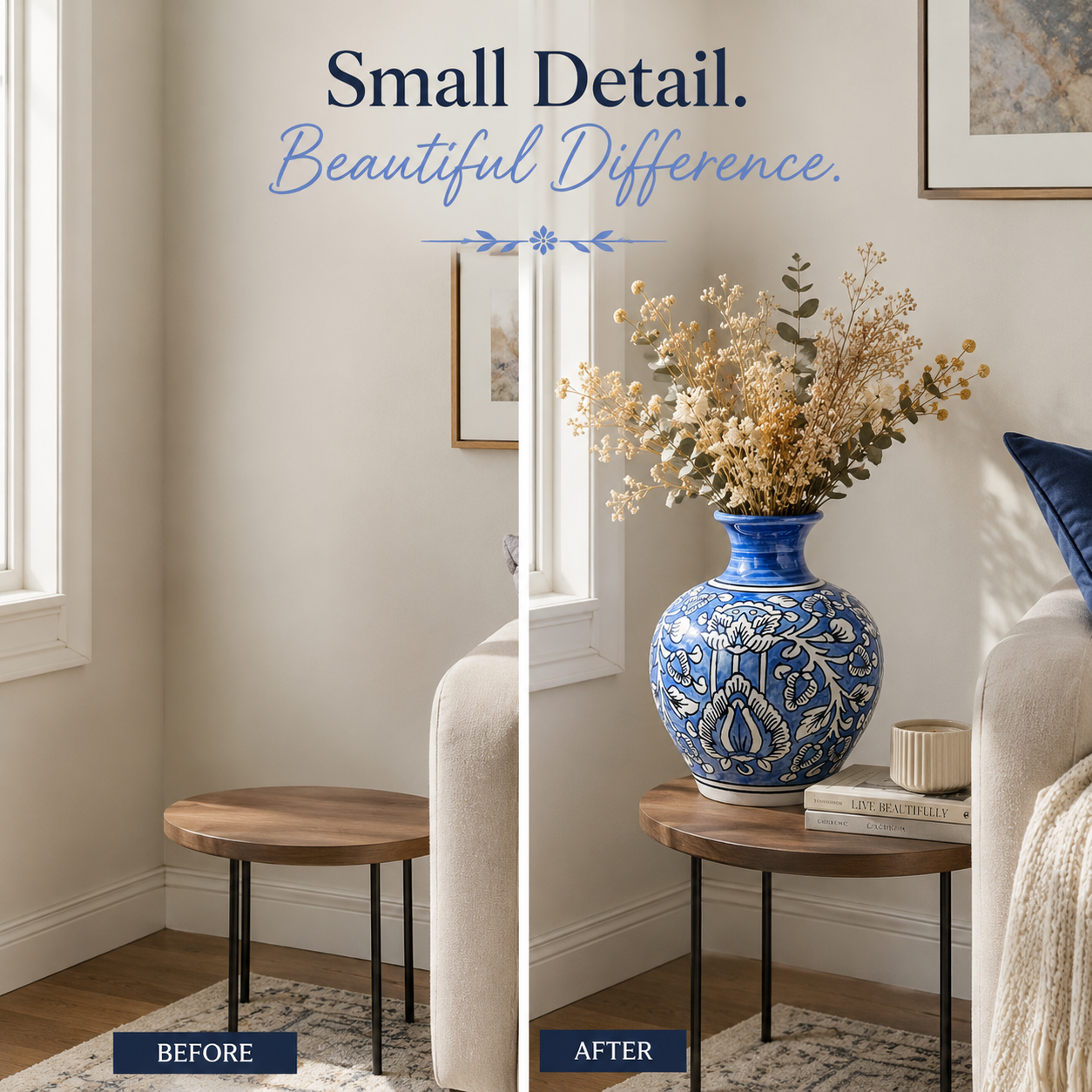 Sky Bloom Blue Ceramic Flower Vase for Home Decor