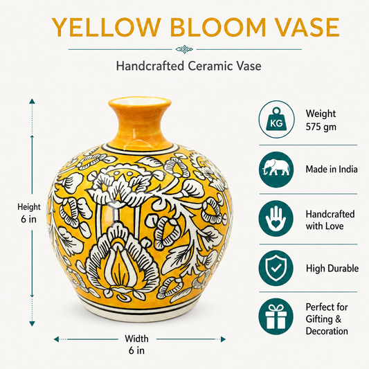 Golden Bloom Mustard Yellow Ceramic Flower Vase