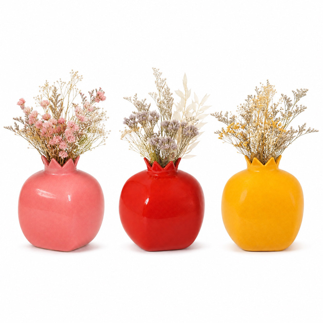 Mustard Yellow Pomegranate Ceramic Flower Vase | Aesthetic Home Decor Vase