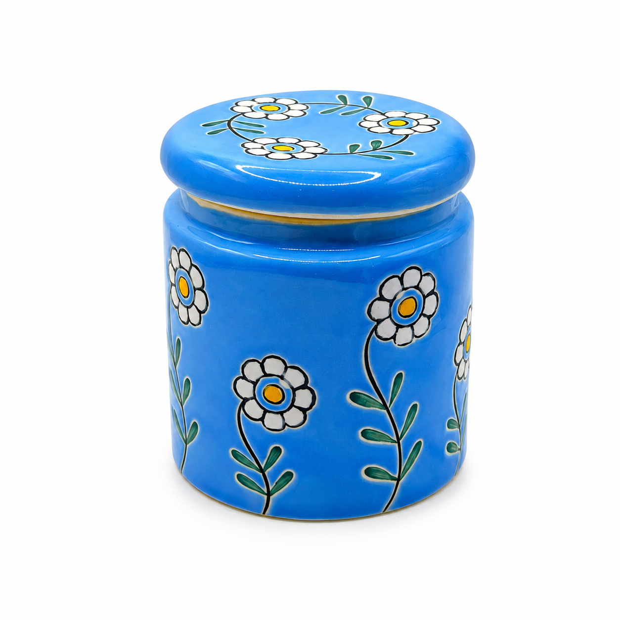 Blue Floral Ceramic Storage Jar with Lid | Decorative Kitchen & Pantry Container