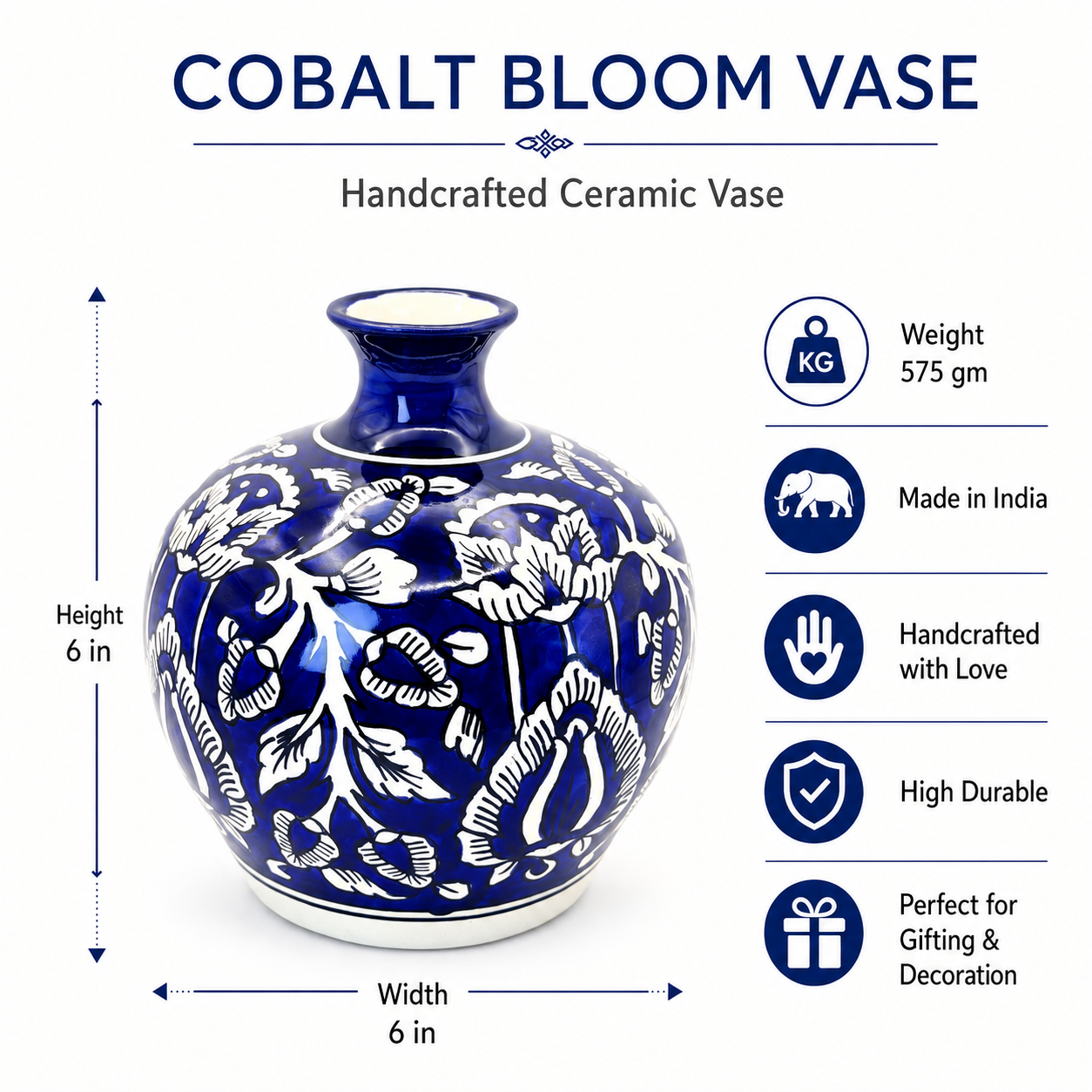 Midnight Bloom Navy Blue Ceramic Flower Vase
