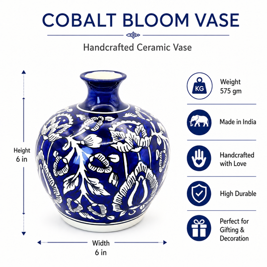 Midnight Bloom Navy Blue Ceramic Flower Vase