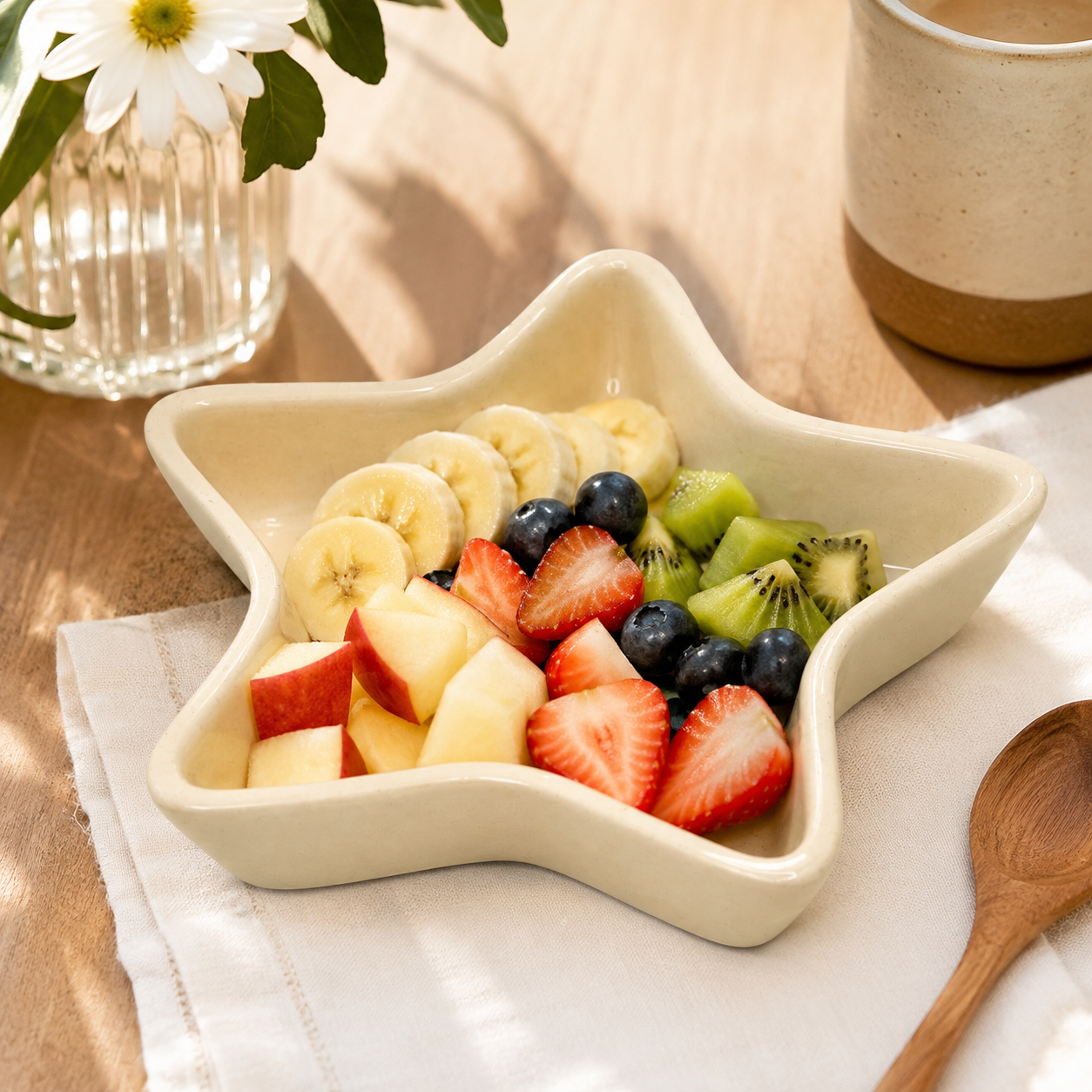 Floral Star Shaped Ceramic Bowl | Red Flower Decorative Snack & Serving Bowl