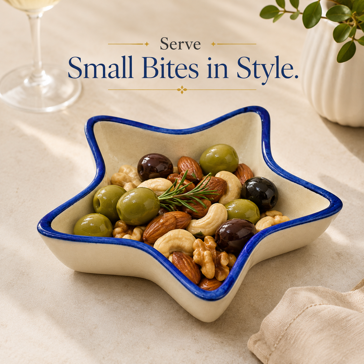 Evil Eye Star Shaped Ceramic Bowl | Blue Nazar Decorative Snack & Serving Bowl