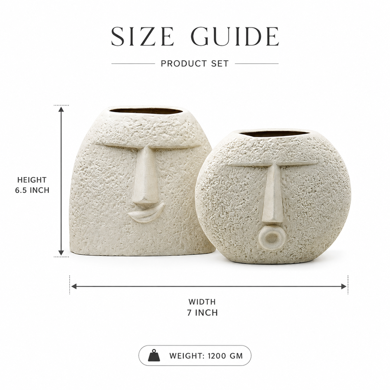 Abstract Face Ceramic Vase Set of 2 – Textured Beige Modern Home Décor Showpieces