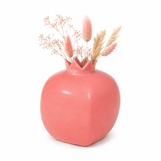 Coral Pink Pomegranate Ceramic Flower Vase | Glossy Decorative Vase for Home Decor
