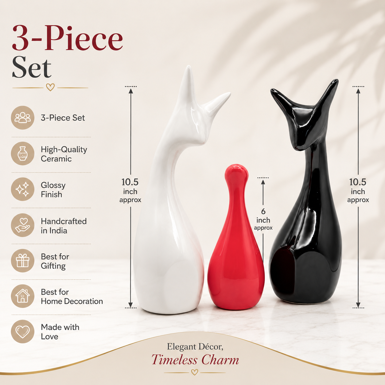 Ceramic Deer Family Showpiece Set of 3 | Modern Home Décor Figurines