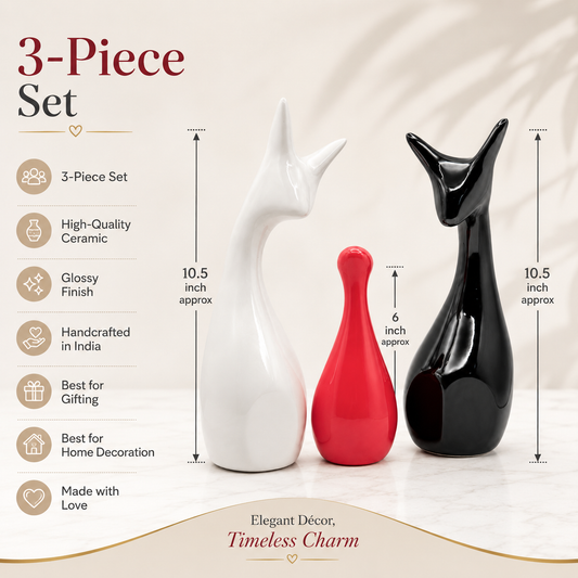 Ceramic Deer Family Showpiece Set of 3 | Modern Home Décor Figurines