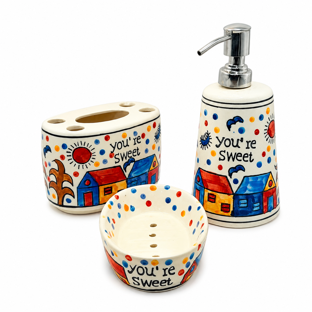 You’re Sweet Ceramic Bathroom Set | 3 Piece Cute Bathroom Accessories with Soap Dispenser