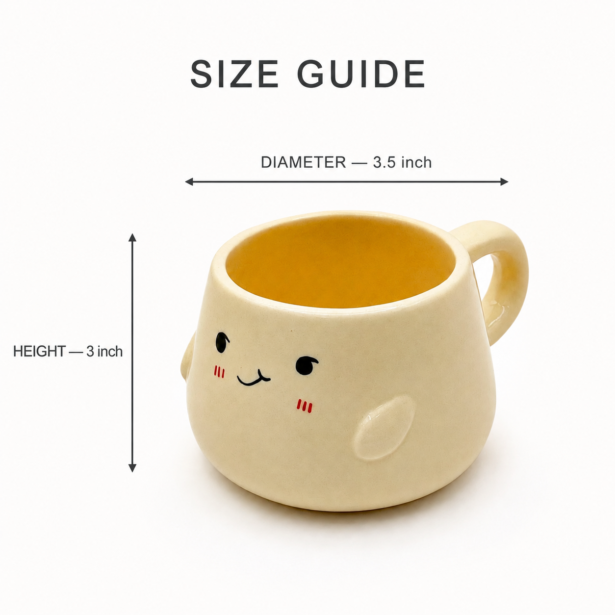 Cute Kawaii Face Ceramic Coffee Mug | Cream Cartoon Tea Cup with Handle
