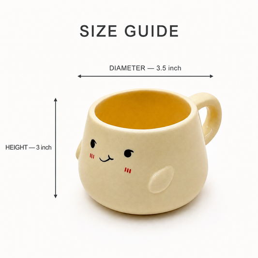 Cute Kawaii Face Ceramic Coffee Mug | Cream Cartoon Tea Cup with Handle