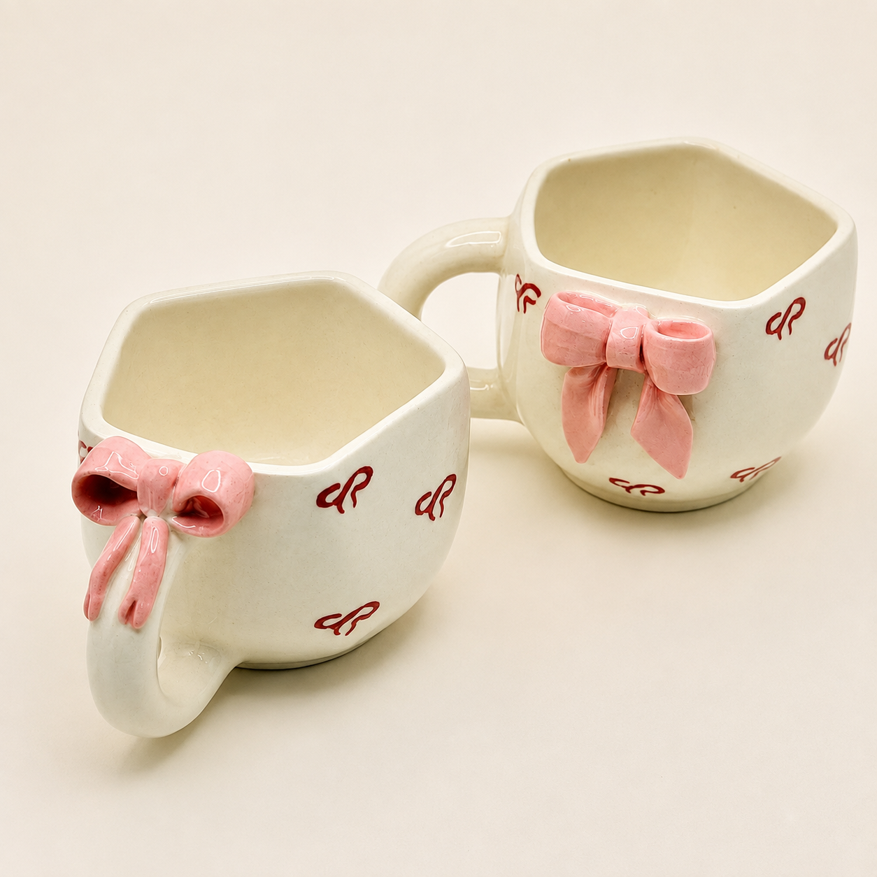 Pink Bow Ceramic Mug Set of 2 | Cute Aesthetic Coffee & Tea Cups | 3.5-Inch Designer Mugs