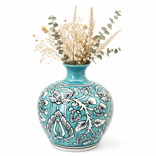 Aqua Bloom Teal Ceramic Flower Vase for Home Decor