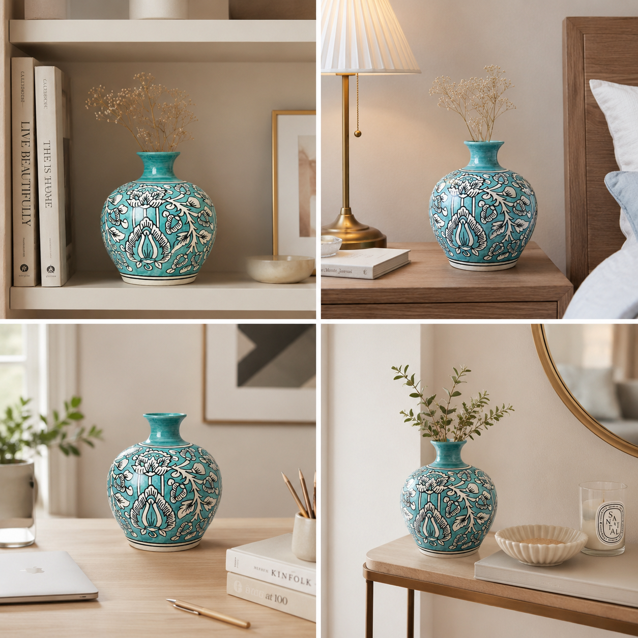 Aqua Bloom Teal Ceramic Flower Vase for Home Decor