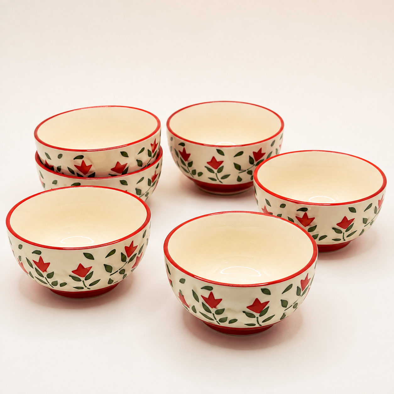 Hand-Painted Floral Ceramic Bowls Set of 6 | 3-Inch Small Serving Bowls for Chutney, Dips, Snacks & Desserts