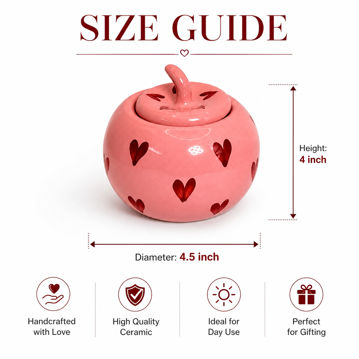 Handcrafted Ceramic Apple Jar Set of 2 – Pink Heart Design with Lid | Decorative Kitchen Storage Jar