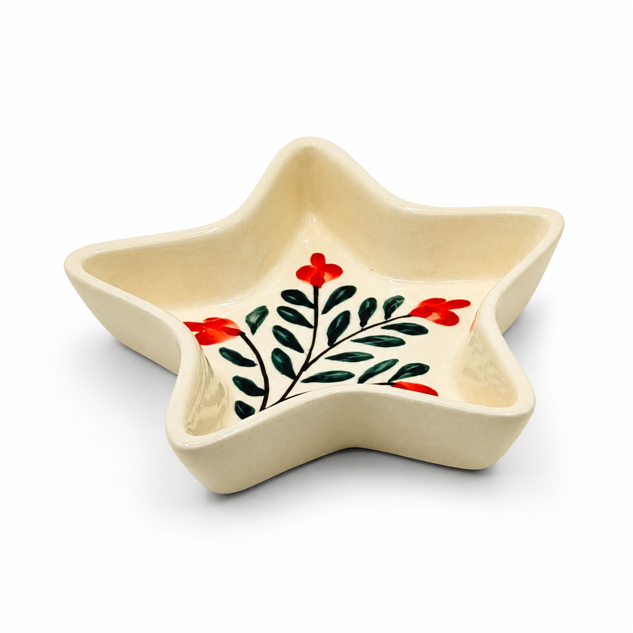 Floral Star Shaped Ceramic Bowl | Red Flower Decorative Snack & Serving Bowl