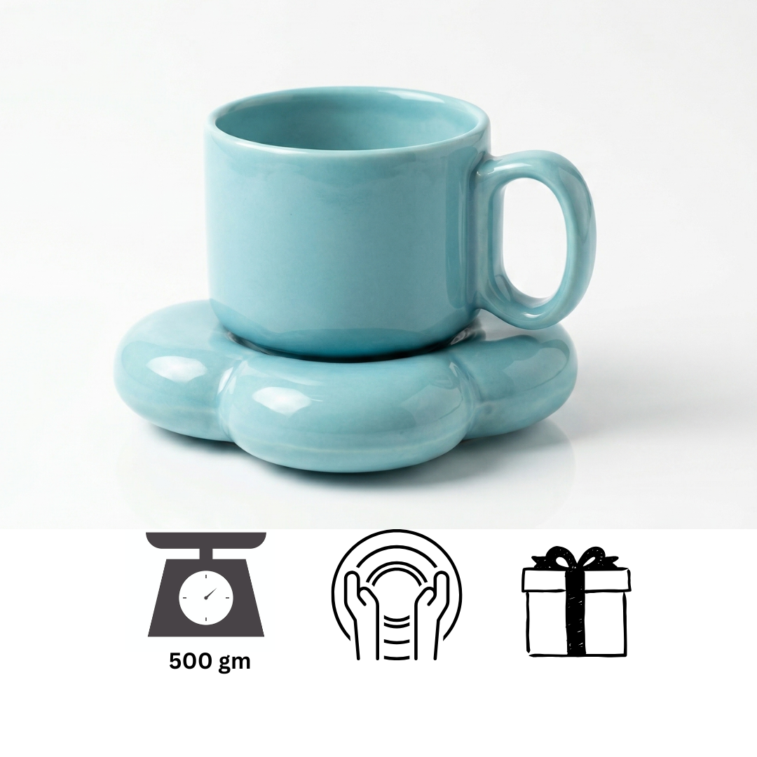 Luxury Teal Ceramic Mug Set with Saucer | Elegant Coffee Cup | Gift for Coffee Lovers