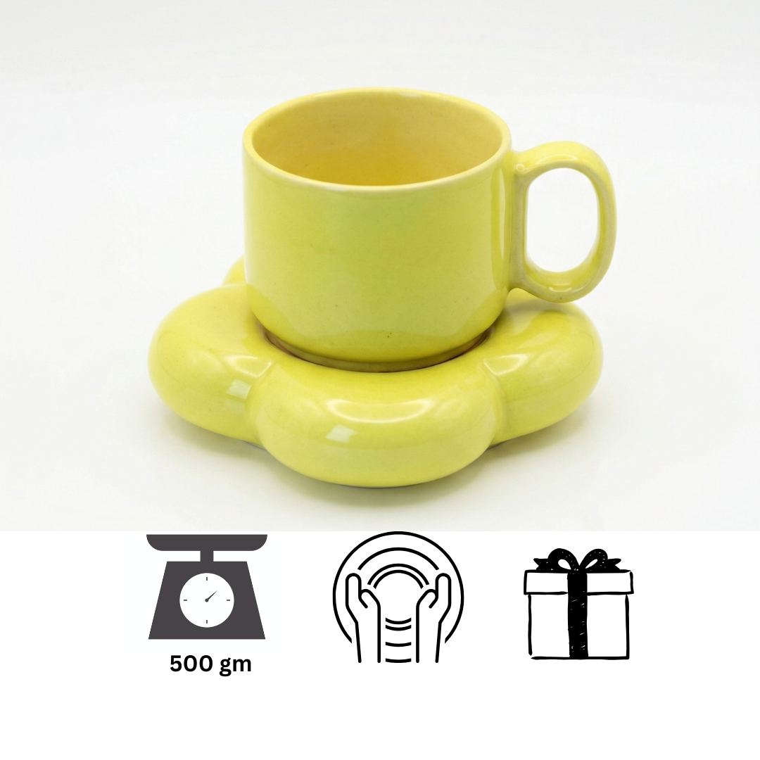 Pastel Yellow Ceramic Cup & Saucer Set | Aesthetic Coffee Mug | Minimalist Tea Set