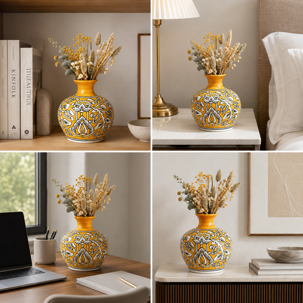 Golden Bloom Mustard Yellow Ceramic Flower Vase