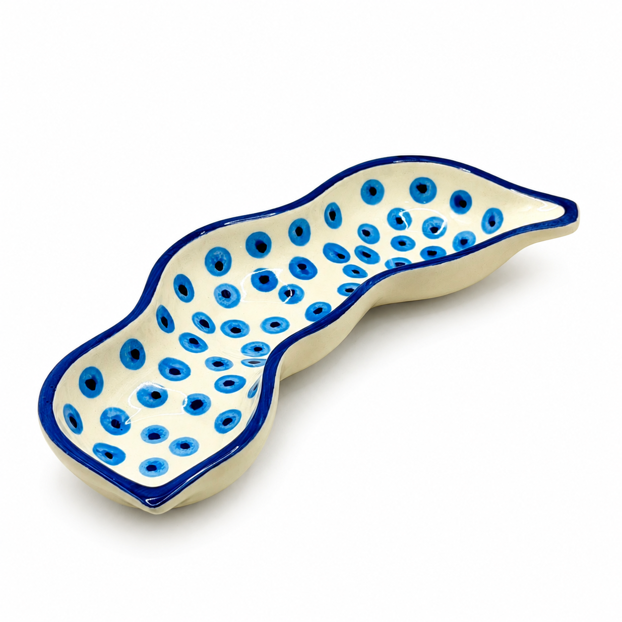 Blue Evil Eye Ceramic Serving Platter | Nazar Design Snack, Dry Fruit & Appetizer Dish