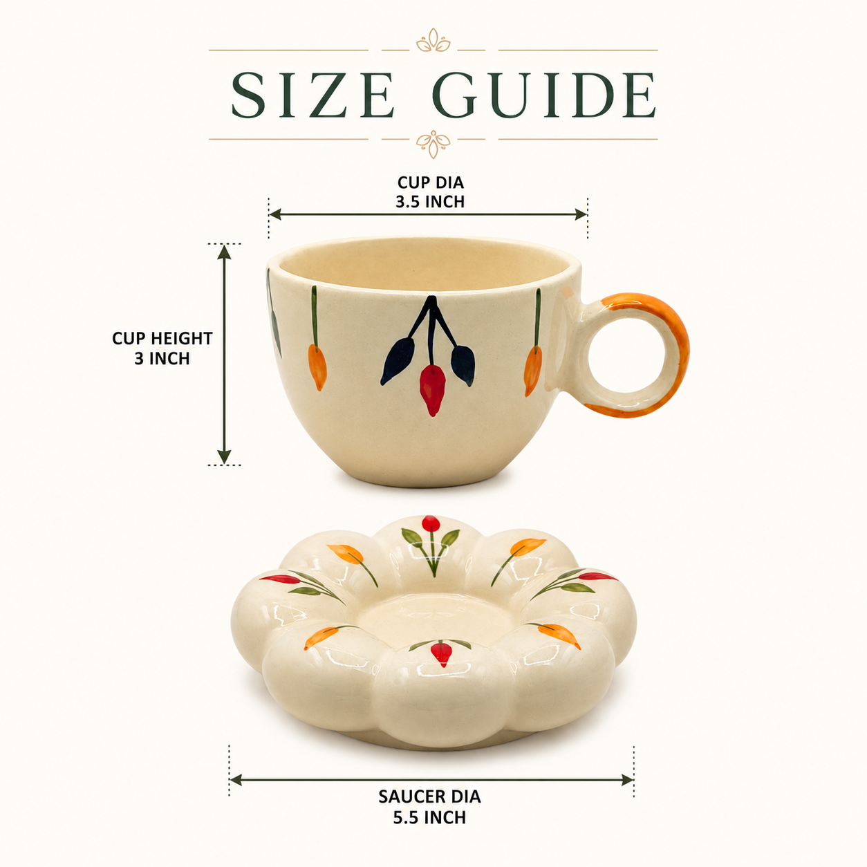 Floral Ceramic Cup & Saucer Set | Aesthetic Flower-Shaped Tea & Coffee Cup with 5.5-Inch Saucer
