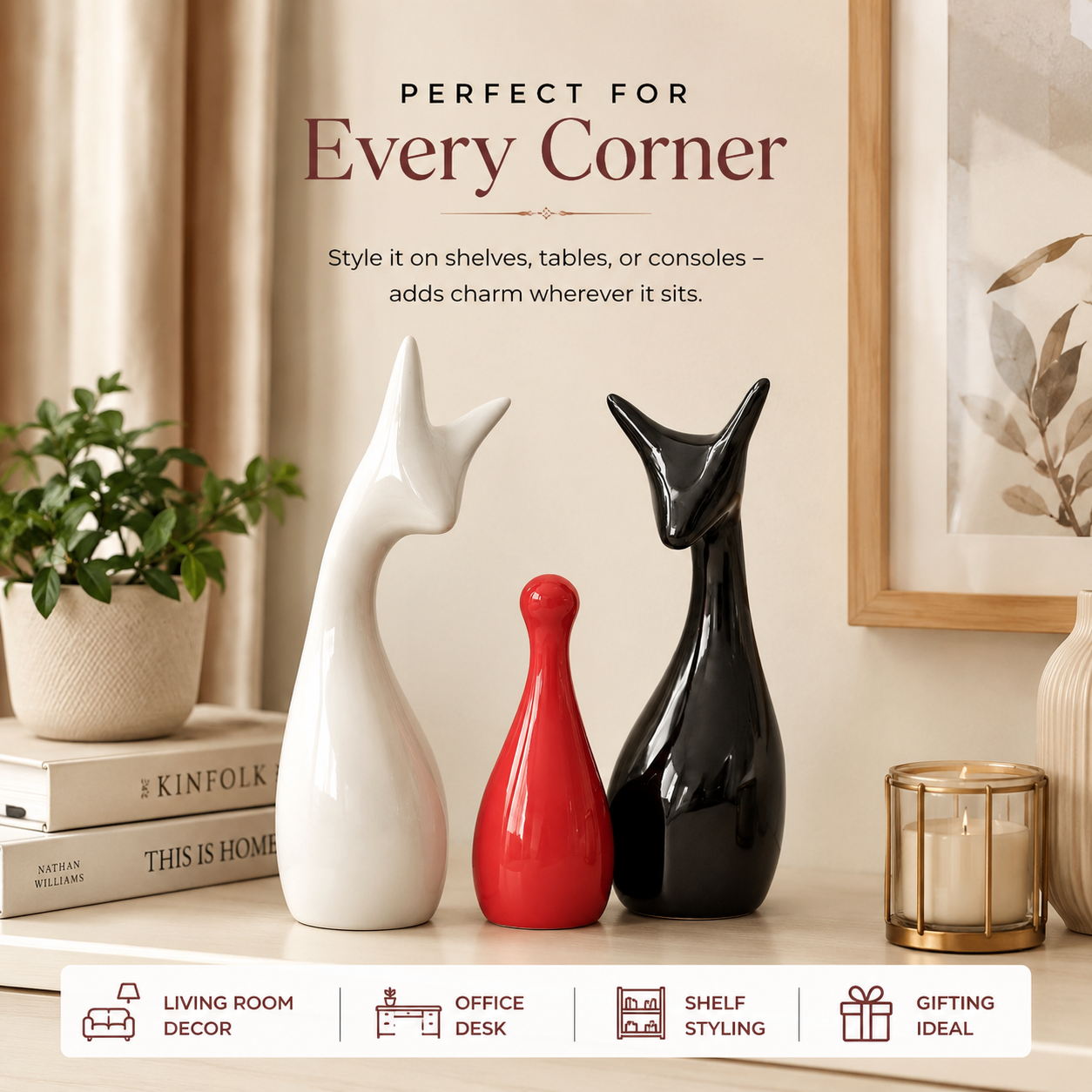 Ceramic Deer Family Showpiece Set of 3 | Modern Home Décor Figurines