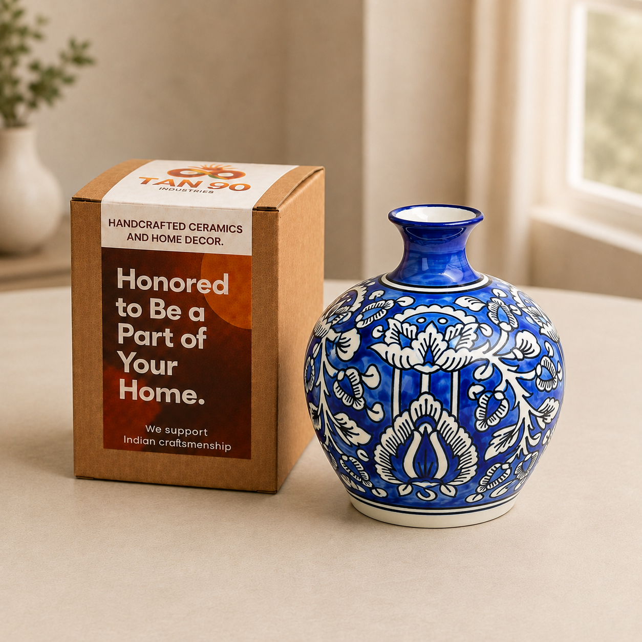 Sky Bloom Blue Ceramic Flower Vase for Home Decor