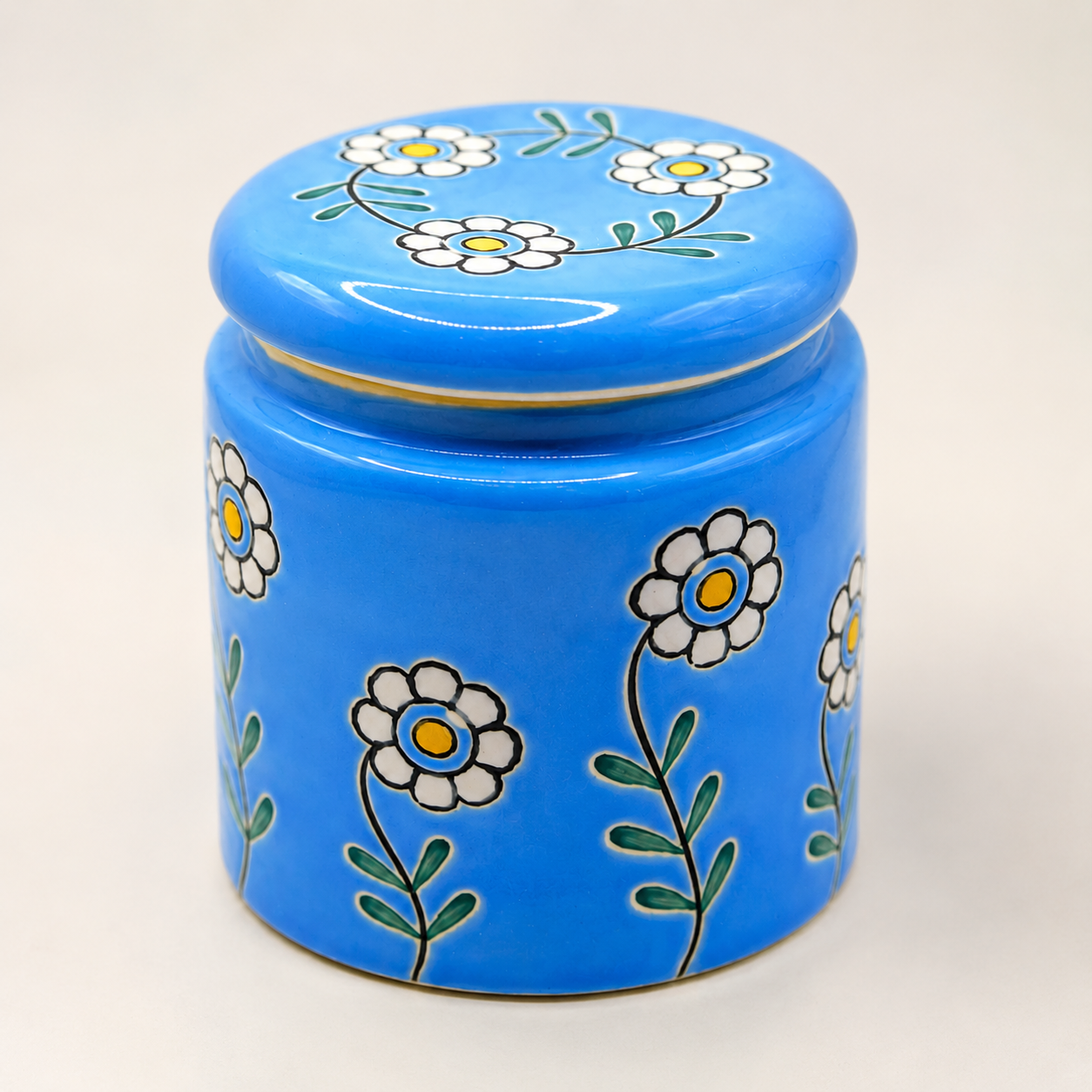 Blue Floral Ceramic Storage Jar with Lid | Decorative Kitchen & Pantry Container