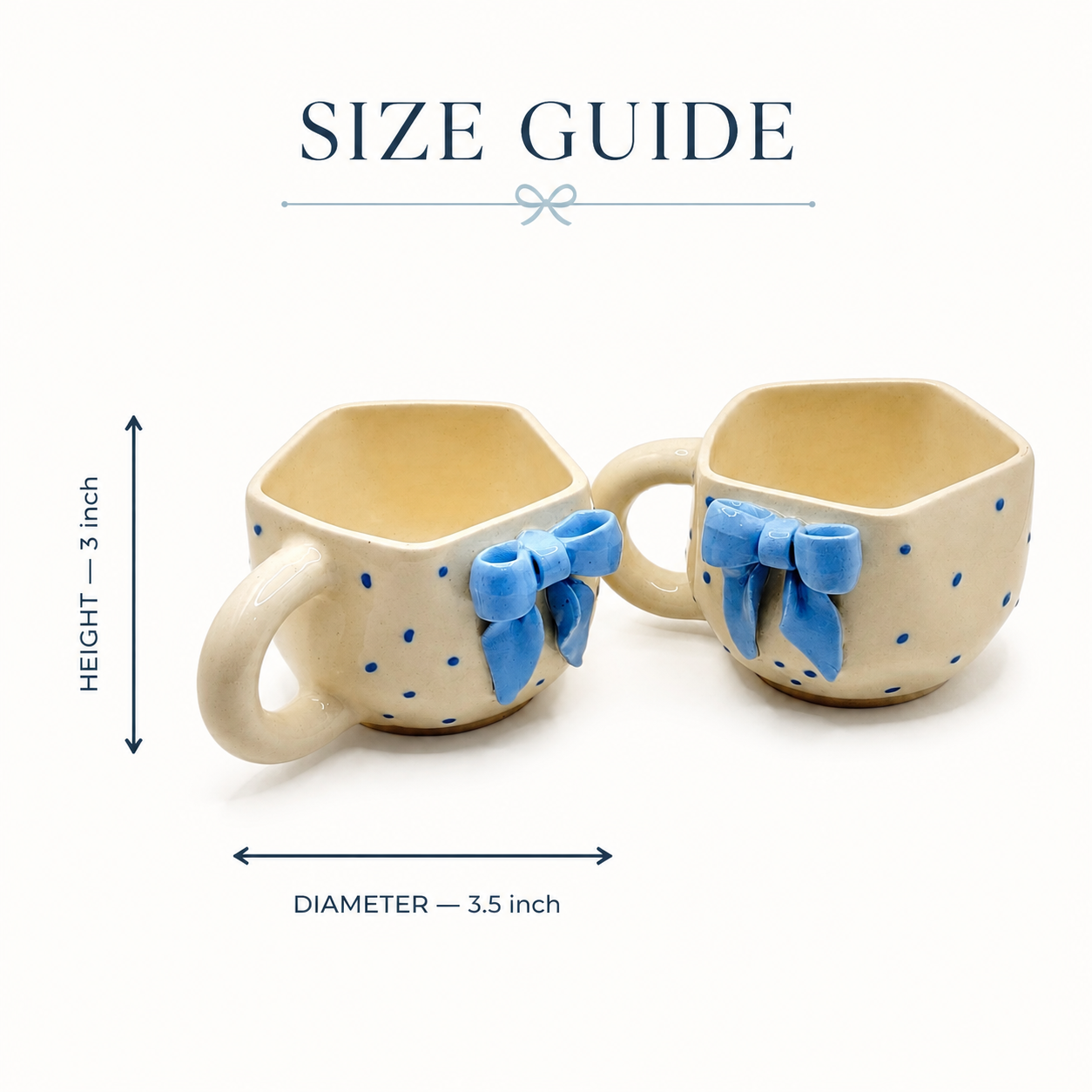 Blue Bow Ceramic Mug Set of 2 | Aesthetic Polka Dot Coffee & Tea Cups | Cute Designer Mugs