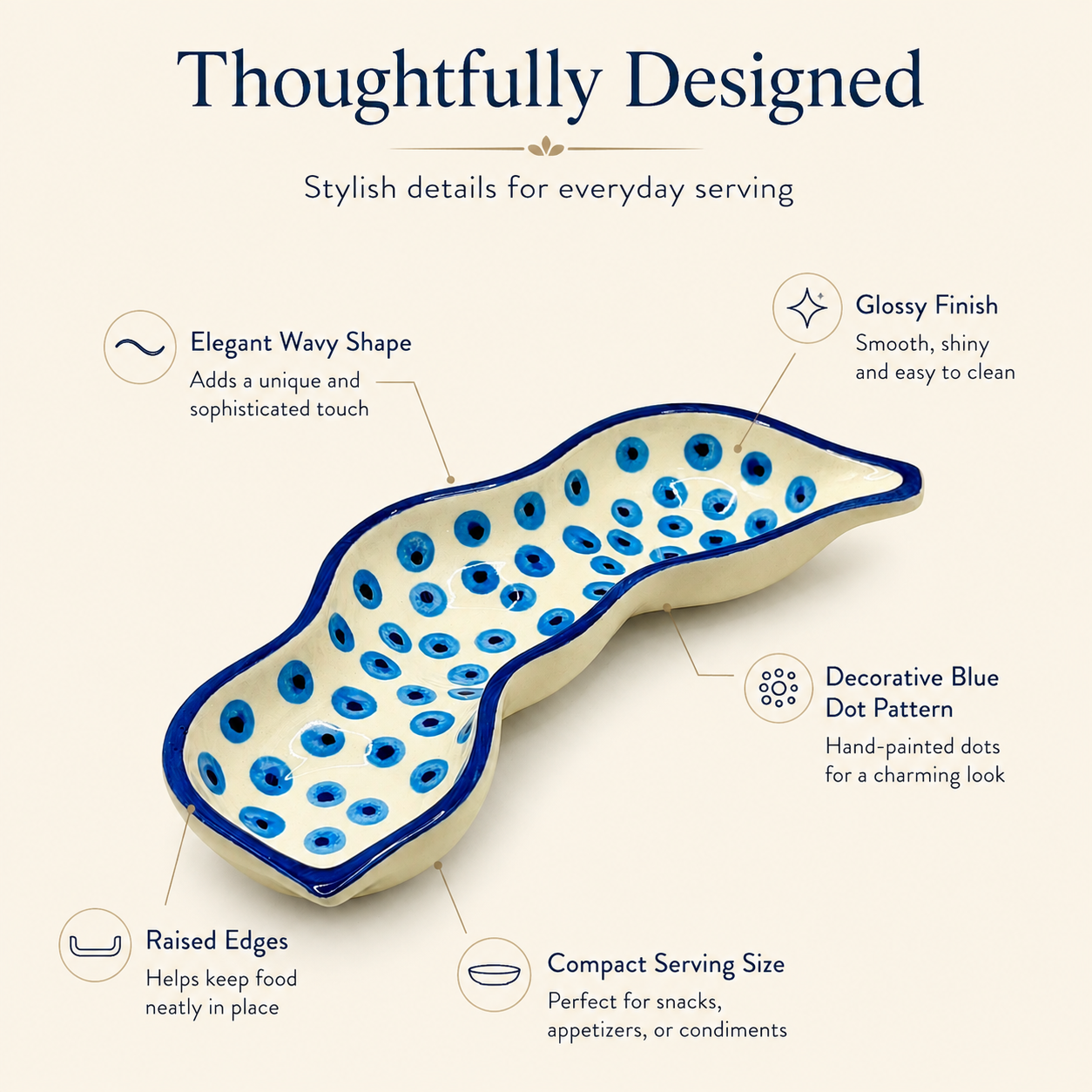 Blue Evil Eye Ceramic Serving Platter | Nazar Design Snack, Dry Fruit & Appetizer Dish