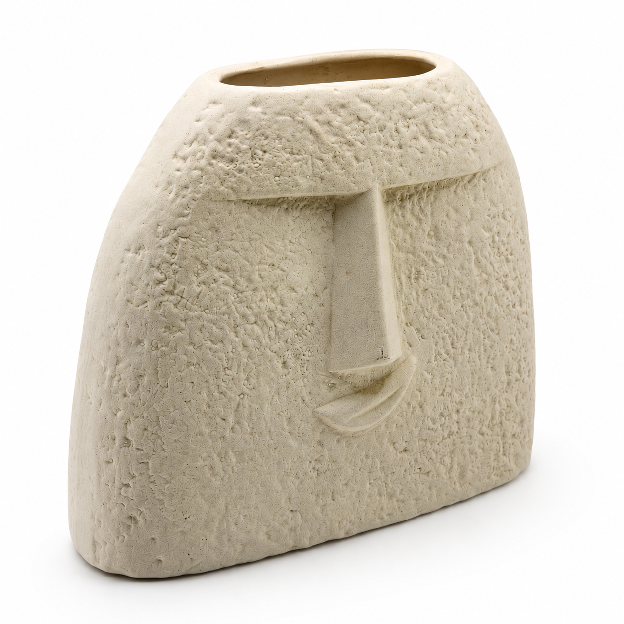 Tall Abstract Face Ceramic Vase – Textured Beige Modern Home Décor Vase | 6.5 Inch