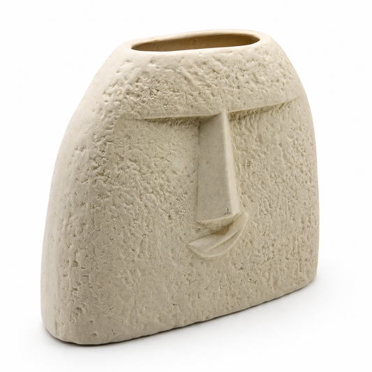 Tall Abstract Face Ceramic Vase – Textured Beige Modern Home Décor Vase | 6.5 Inch