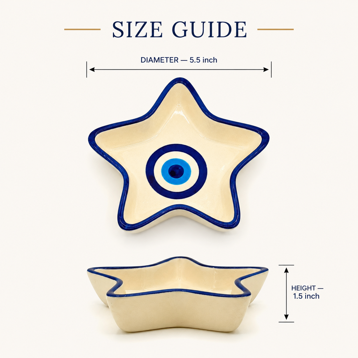 Evil Eye Star Shaped Ceramic Bowl | Blue Nazar Decorative Snack & Serving Bowl