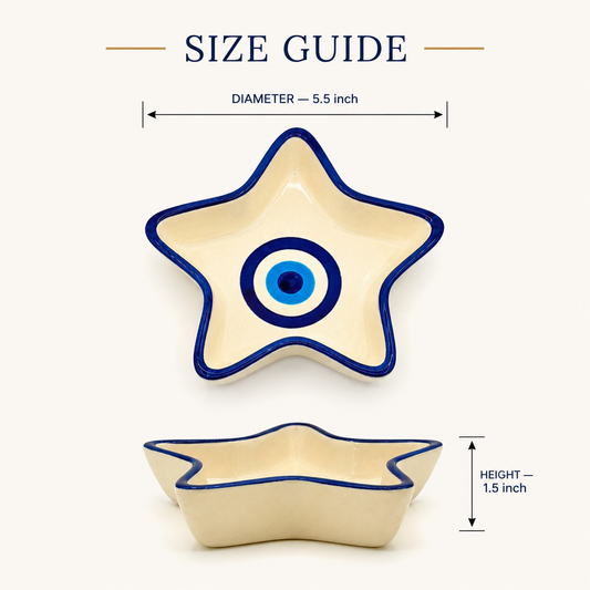 Evil Eye Star Shaped Ceramic Bowl | Blue Nazar Decorative Snack & Serving Bowl