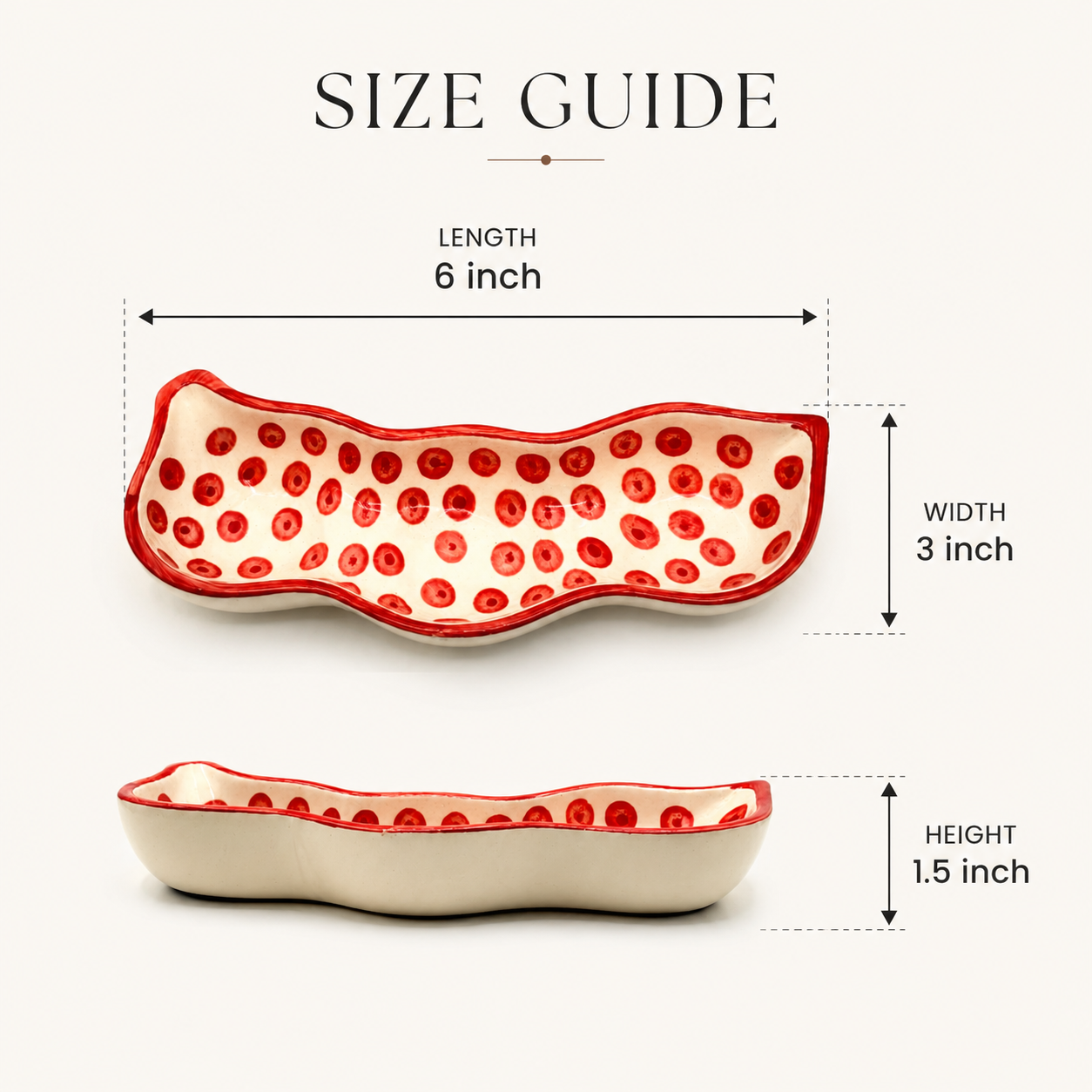 Red Polka Dot Ceramic Serving Platter | Wavy Snack, Appetizer & Dry Fruit Dish