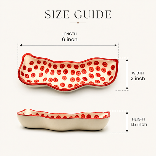 Red Polka Dot Ceramic Serving Platter | Wavy Snack, Appetizer & Dry Fruit Dish