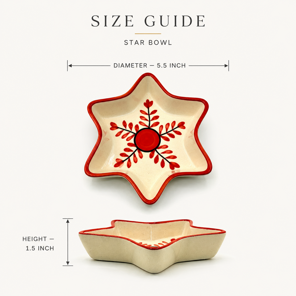 Red Botanical Star Shaped Ceramic Bowl | Decorative Snack & Serving Dish