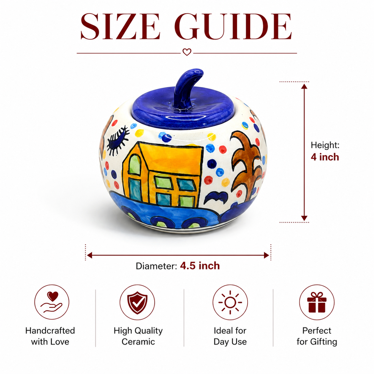 Handcrafted Ceramic Apple Jar Set of 2 – Multicolor Hand-Painted Design with Lid | Decorative Kitchen Storage