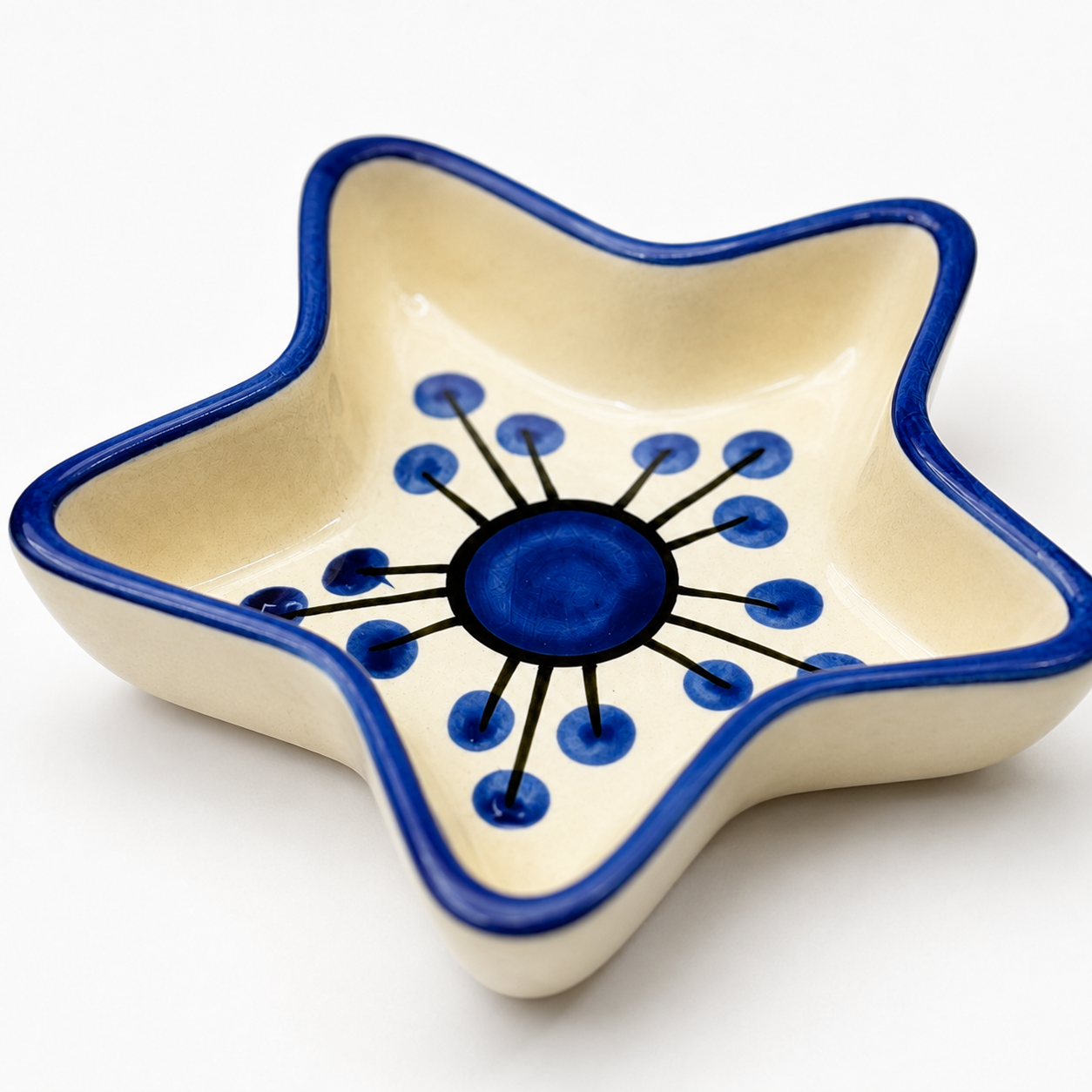 Blue Floral Star Shaped Ceramic Bowl | Artistic Snack & Dry Fruit Serving Bowl